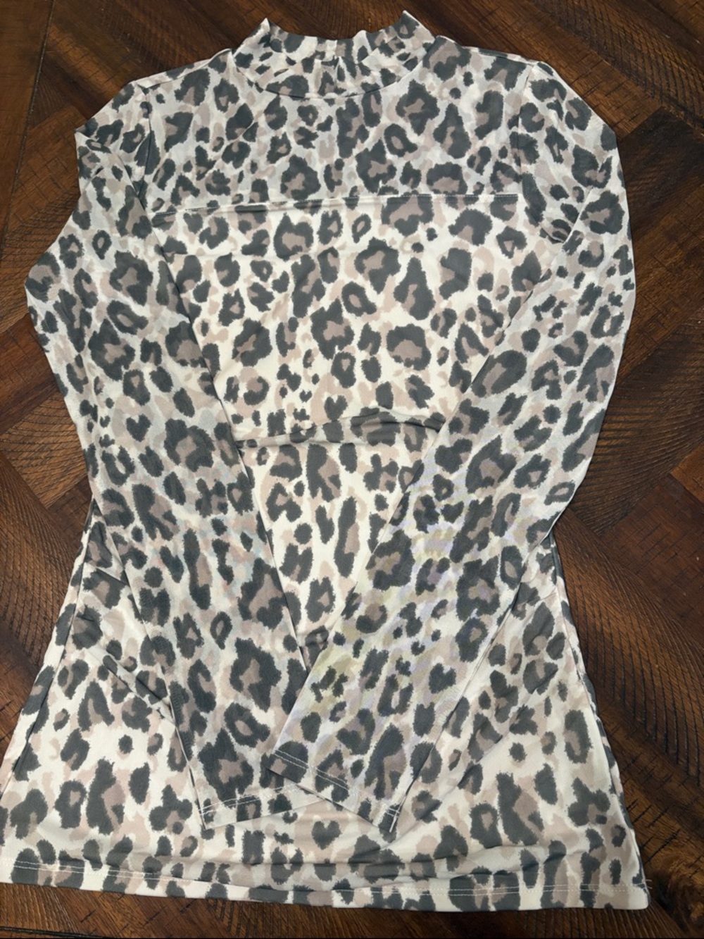Maurices Cream Leopard mesh Mock Neck Long-Sleeve Top